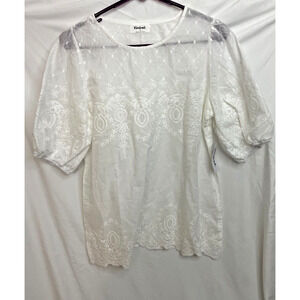 NWT Anthropologie Kindred Woven PEASANT Blouse Boho TOP Cotton S White Embroide